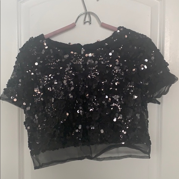 Formal Black Sequin Crop Top - Picture 1 of 3